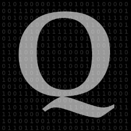 Letter 'Q' in white, on a black background